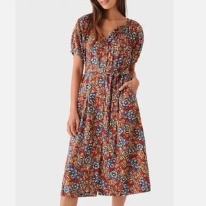 NWT Faherty Carmel Linen Dress in Red Desert Bloom Flowy Spring Floral Summer